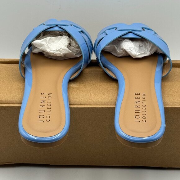 Journee Arrina Slip-On Woven Strappy Sandals Flats Slides Slip On Blue Size 9 - Picture 4 of 9